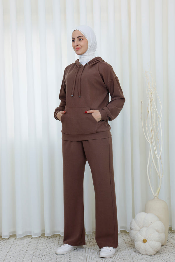 Modest Ribbed Tracksuit – Hoodie & Wide-Leg Pants Set