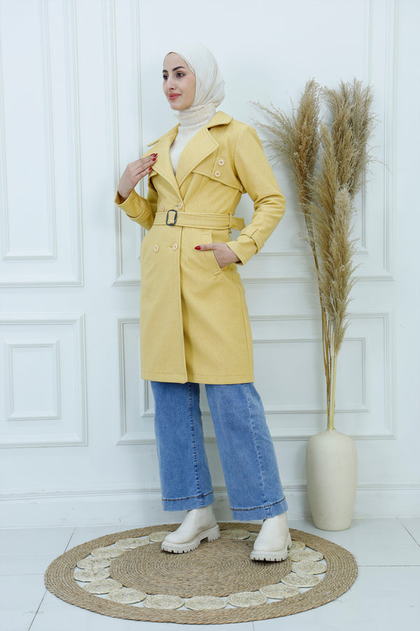 Double-Breasted Belted Broadcloth Trench Coat
