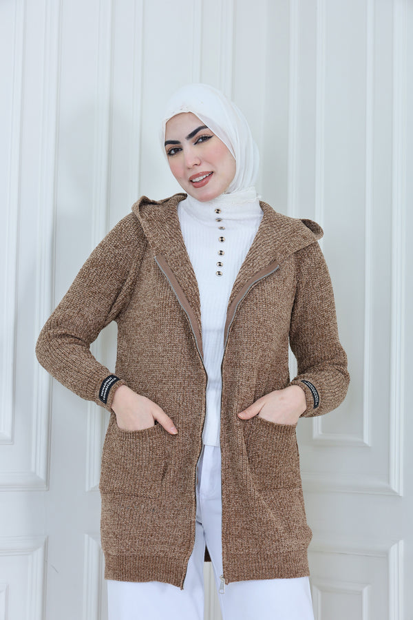 Ribbed Knitted Jacket with Zipper