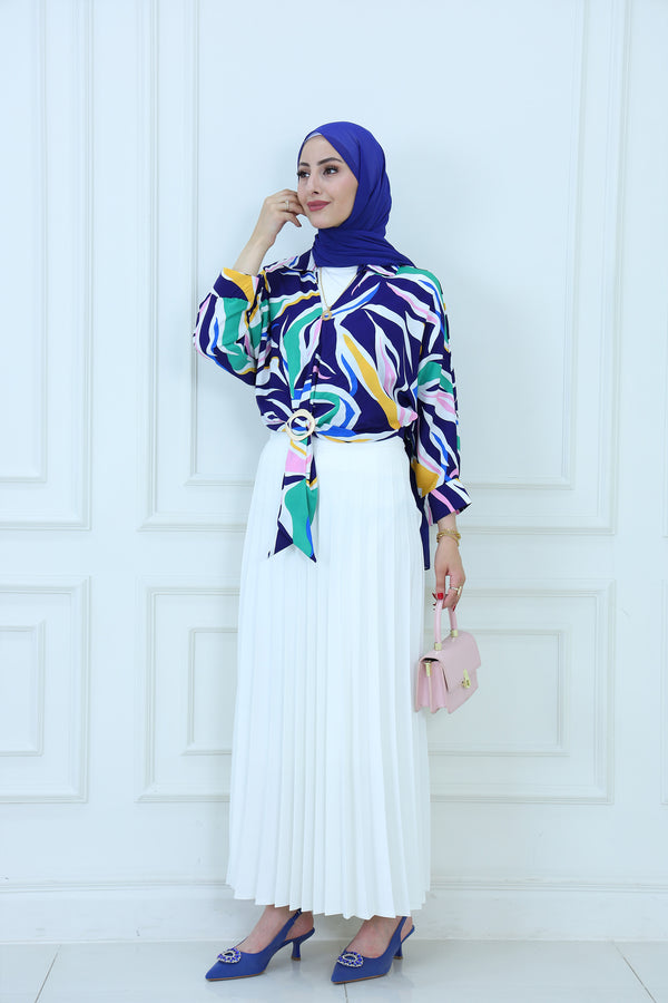 Patterned Tie-Front Blouse