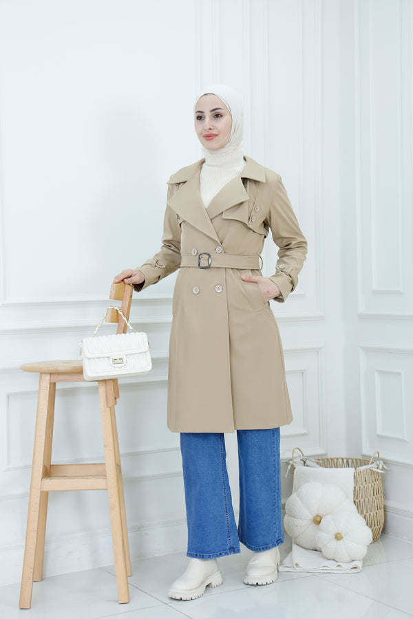 Belted Waist Mid-Length Trench Coat
