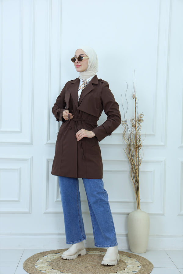 Chic Drawstring Waist Short Trench Coat