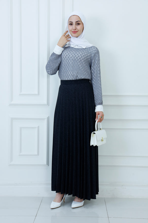 Elegant High-Waist Maxi Pleated Skirt