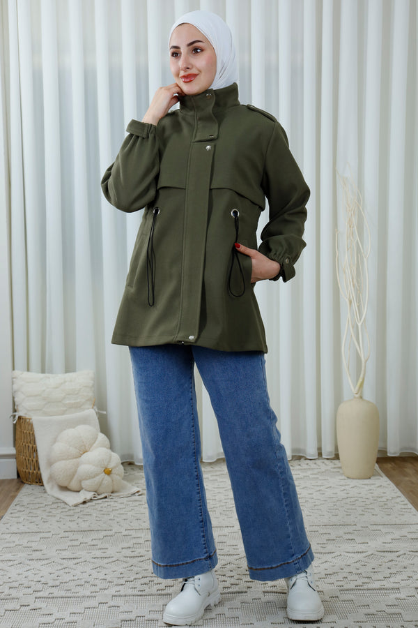 Broadcloth Drawstring Jacket with Button Details