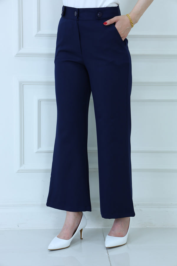 Straight-Fit Formal Pants with Buttons