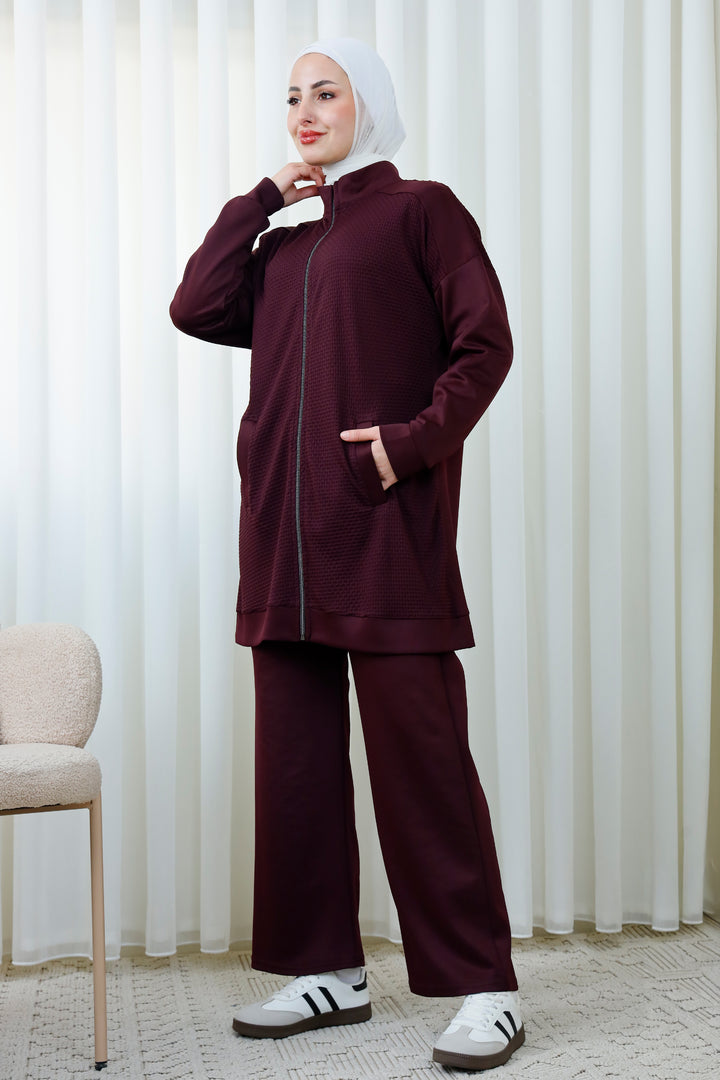 Textured Activewear Set | Modest 2-Piece Tracksuit | D&F MODA