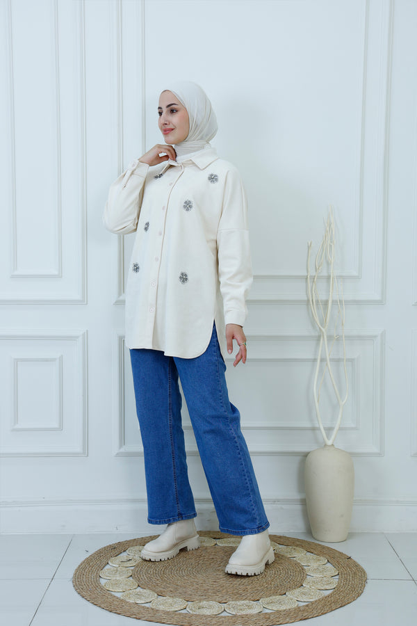 Embroidered Floral Modest Shirt