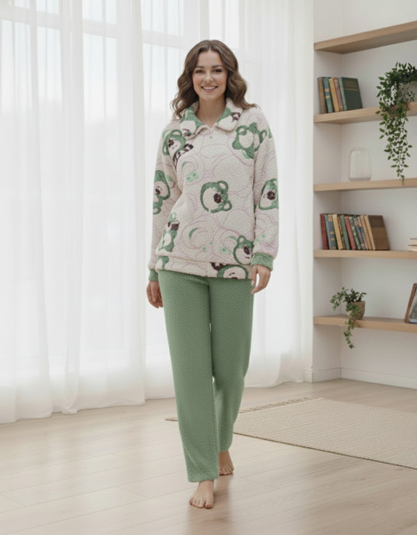 Plush Teddy Bear Fleece Full-Zip Pajama