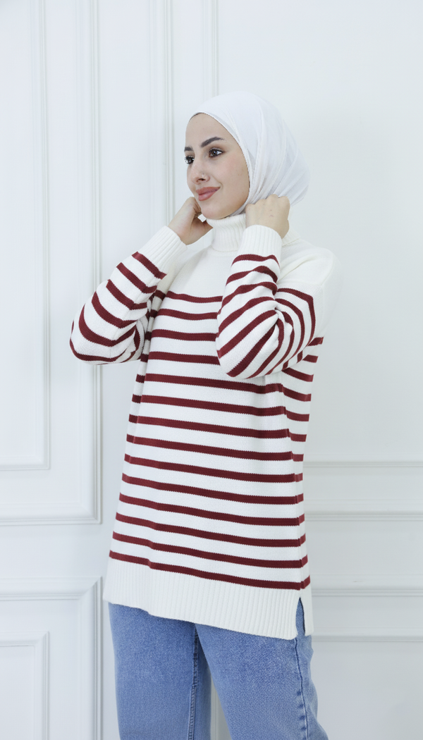 Oversized Modest Stripe Knit Blouse