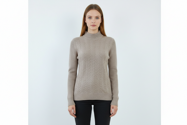 Ribbed Cable Knit High-Neck Sweater – Winter Essential